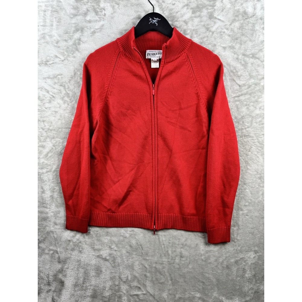 Vintage Pendleton Merino Wool Full Zip Red Womens Large Utility Preppy Travel